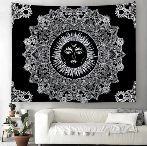 Black Celestial Sun Tapestry