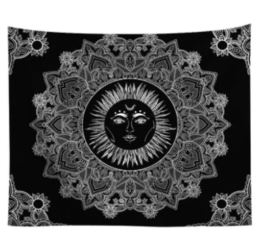 Black Celestial Sun Tapestry