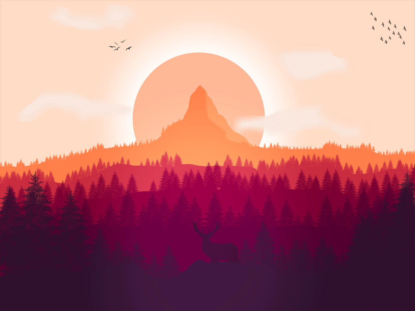 Retro Style Sunset Tapestry