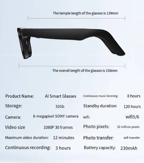 Smart Glasses w/ AI Camera Chip