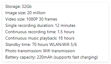 Smart Glasses w/ AI Camera Chip